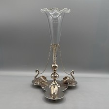 Hand Made Silver Plated and Glass Swan Table Epergne 