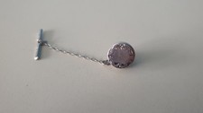 VINTAGE STERLING SILVER ROUND ENGRAVED TIE TACK/PIN SIGNED JS
