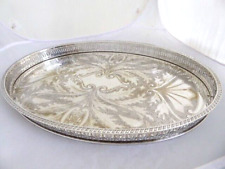 VINTAGE SILVER PLATE OVAL CHASED WAITER TRAY PIERCED GALLERY 16 X 11" - FALSTAFF