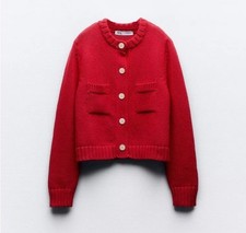 Red Zara sweater cotton sm white button boxy babaa Nikki chasin Alex mill style