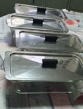 Set of 4  GlasBake Hostess Trolley Glass Dishes with Stainless Steel Lids