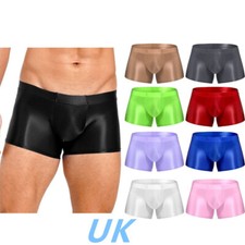 UK Men's Ice Silk Glossy Boxer Briefs Bulge Pouch Panties Short Pants Underpants