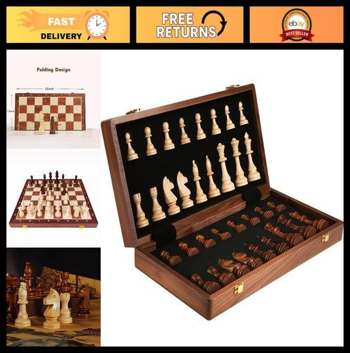 Portable walnut chess set - 15",