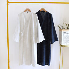 Men Bathrobe Cotton Striped Japanese Kimono Yukata Nightwear Loungewear Comfy