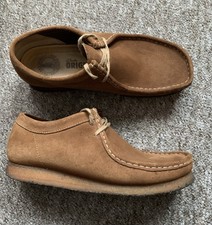 Clarks Originals Wallabee Shoes UK 9 G Leather Suede Cola Tan Casual Brown