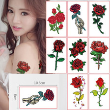 Women Girl Temporary Tattoo 8 Sheets Red Rose Flower Fake Body Arm Stickers NH25