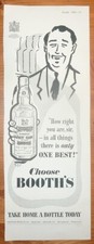 1953 VINTAGE ORIGINAL MEDIUM PRINT AD BOOTH'S FINEST DRY GIN