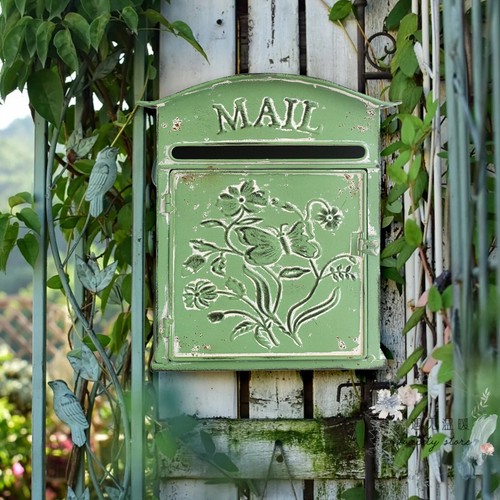 Green vintage mailbox wall - green,