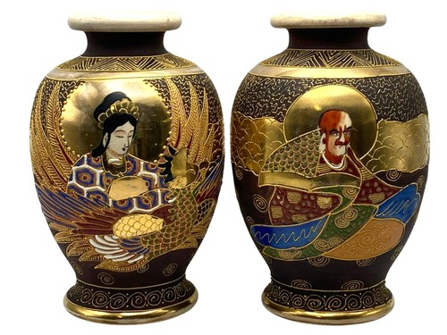 Japanese satsuma moriage pair - japanese,