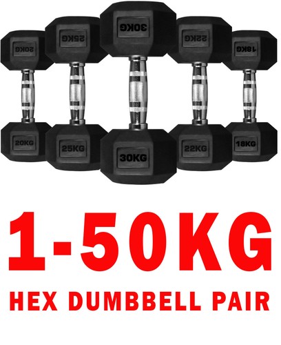 Hex dumbbells rubber encased - rubber,