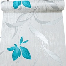 Silver Teal Floral Wallpaper