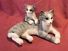 RARE VINTAGE LARGE LEONARDO COLLECTION SILVER TABBY CAT AND KITTEN EXCELLENT