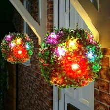 Solar Powered Topiary Ball 15 Led Flower Lights Garden Sphere Hanging Decor UK