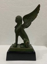 Vintage Ancient Egyptian Winged Sphinx Statue Verdigris Bronze with Black Metal