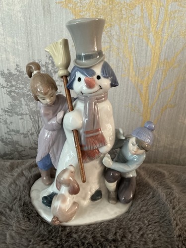 Lladro snowman with boy girl - with, &
