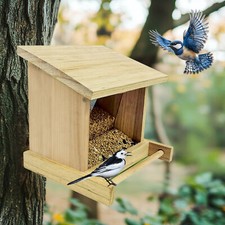 Wooden Hopper Bird Feeder Wildbird Garden Patio Yard Tree Mounted Acrylic Window