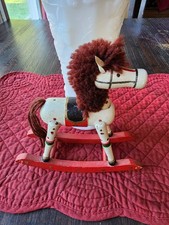 Vintage Hand Painted White Wooden Rocking Horse Christmas Decoration Figurine