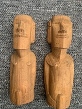 Pair Vintage Hand Carved Wood