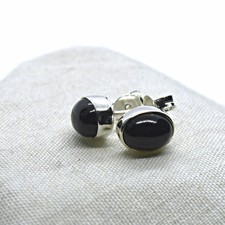 Genuine Whitby Jet Sterling Silver Dainty Stud Studs Earrings Pair Pagan Wisdom