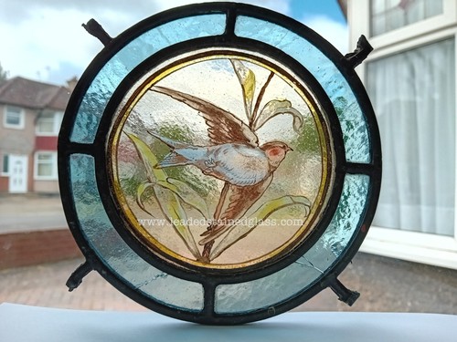 Hand painted leaded - , bird
