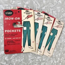 NOS Vintage Sewing LOT~4 PKS IRON-ON REPLACEMENT PANTS/JACKET POCKETS~Fix/Repair