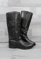 FRYE Studded Tall Black Leather Boots Womens UK 6 Mid Calf