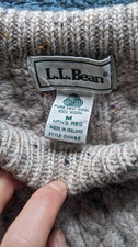 Vintage L.L. Bean Crew Neck Aran Wool Jumper S Made in Ireland Beige