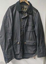 Barbour Casting Leather Yoke Wax Waterproof  Black Country Jacket Coat Large 