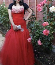 Mori Lee Red Ball Gown Prom Dress UK 13/14 – Beaded Sweetheart Tulle