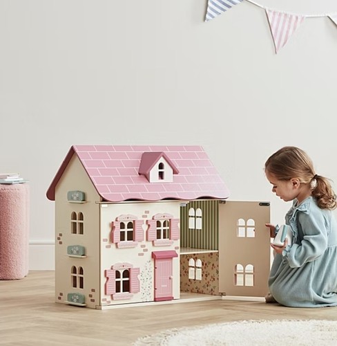 Wooden pink dolls house - wooden,