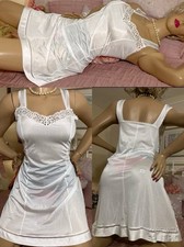 Vintage Bridal White Silky Nylon Full Figure Slip Dress Petticoat Semi Sheer XL