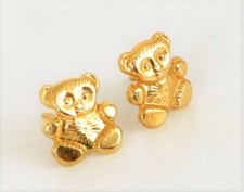 VINTAGE 14K YELLOW GOLD SMALL DAINTY TEDDY BEAR STUD EARRINGS GREMLIN ? SMALL !