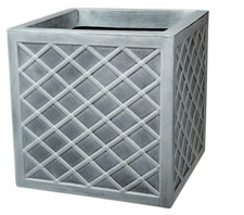 Square Planter Slate Grey Planter Plastic Flower Pot Lazio Lattice Effect 39cm