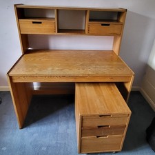 Solid Pine Office Desk with a Hutch and Mobile Draw Unit (3)