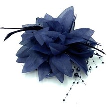 Navy Blue Beaded Feather Fascinator Clip Brooch Pin Hat Races Wedding Ascot