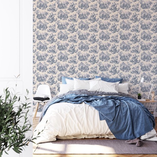 Toile jouy wallpaper navy - toile,