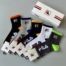 Boys Girls Teenager 5PC Fila Socks Quarter Ankle Cotton Trainer Sports With Box