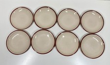 Portland Stoneware Korea Pottery 8x Side Plates 19.5cm Red Rim Dishwasher Safe+