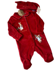 Baby Unisex Peter Rabbit Red  Christmas Sleepsuit And Hat