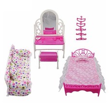 Doll Furniture Playhouse Bed Table Chair Pink Bedroom Toy for Barbie !!!@
