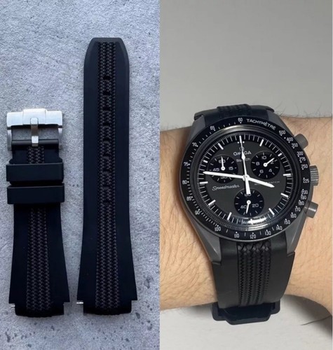 Black 20mm rubber watch - black,