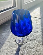 Cobalt Blue Glass Swirl Stem Vase Vintage Retro Excellent Condition