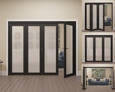 Internal Bifold Doors Black Contemporary Style 1 Lite Frosted Glz - Pre-finished