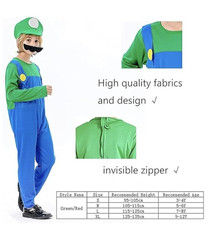 Super Mario Luigi Fancy Dress  Costume Kids Complete Set 120/30cm 6-8 years G41