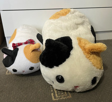 2x White Ginger & Black Kitty Cat Soft Toy Plush Amuse Japanese ? 20" 13"