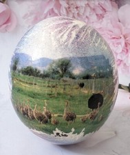 Hand Decorated Ostrich Egg – Farm Pasture Scene Ornament