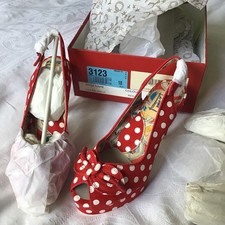 Miss L Fire Red Polka Dot High Heels Size 3 EU 36 Brand New In Box with Bag