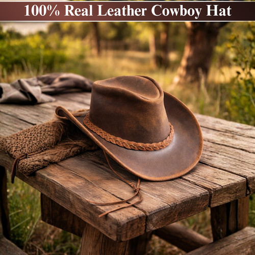 100 real leather cowboy - leather, hat