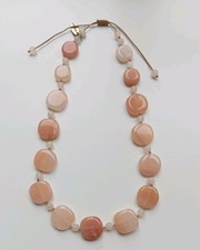 LOLA ROSE Pink & White Quartz Gemstones Beaded Necklace-Adjustable L-Statement 