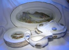 WOODS IVORY WARE  FISH SET 19.3/4" PLATTER  TUREEN SAUCE BOAT 8.3/4" PLATES X 6